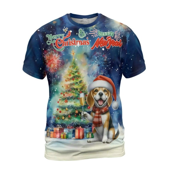 Merry Christmas and Happy New Year Santa Beagle Holiday Xmas Winter 2025 All Over Print 3D Shirt Unisex Merch Beagles Dog Lover Gifts Idea - 00024