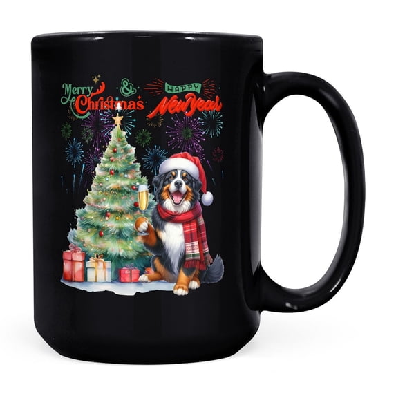 Merry Christmas and Happy New Year Santa Bernese Mountain Dog Holiday Xmas Winter 2025 Mug Berner Lover Gifts Coffee Tea Cup - 00024