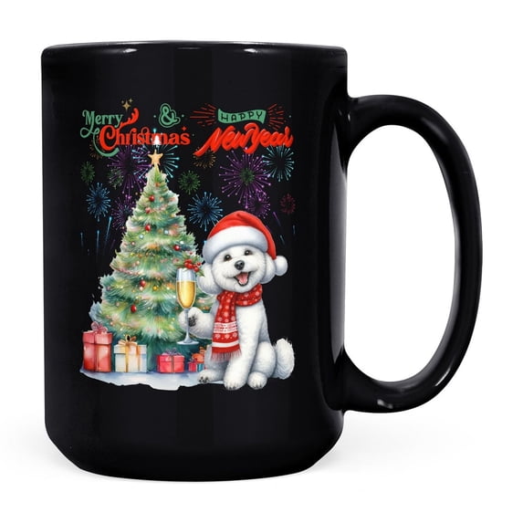 Merry Christmas and Happy New Year Santa Bichon Frise Holiday Xmas Winter 2025 Mug Bichons Dog Lovers Gifts Idea Coffee Tea Cup - 00024