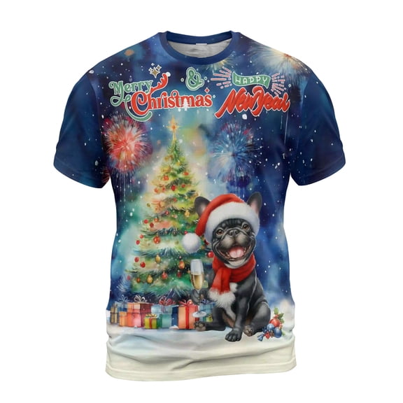 Merry Christmas and Happy New Year Santa French Bulldog Holiday Xmas Winter 2025 All Over Print 3D Shirt Unisex Merch Dog Lover Gifts - 00024