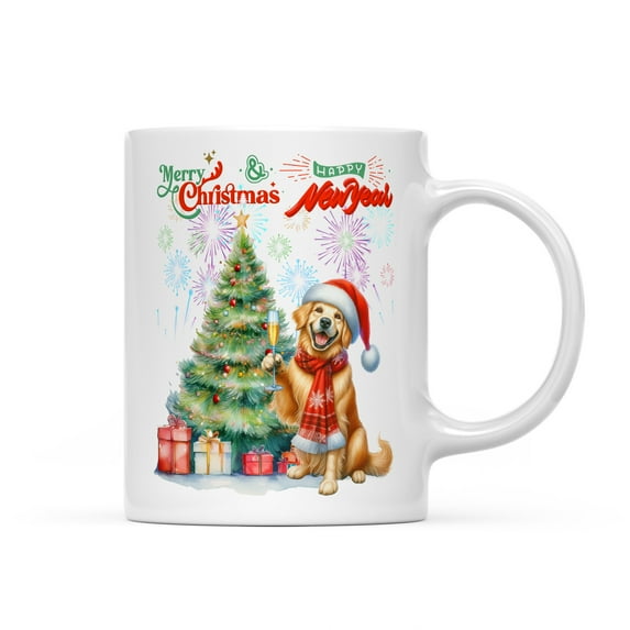 Merry Christmas and Happy New Year Santa Golden Retriever Holiday Xmas Winter Mug Goldens Dog Lover Gifts Idea Coffee Tea Cup - 00024