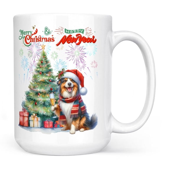 Merry Christmas and Happy New Year Santa Miniature American Shepherd Holiday Xmas Winter 2025 Mug MAS Dog Lover Gifts Coffee Tea Cup - 00024