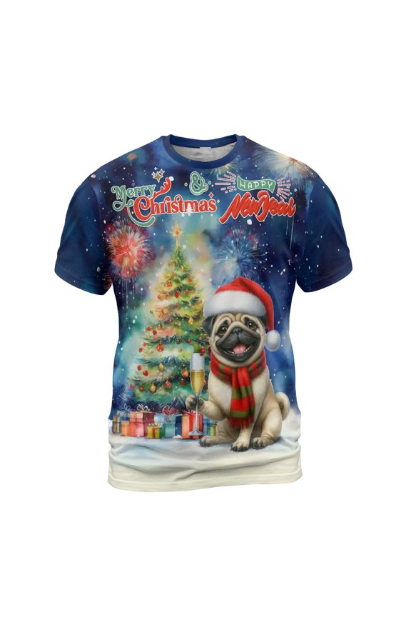 Merry Christmas and Happy New Year Santa Pug Holiday Xmas Winter 2025 All Over Print 3D Shirt Unisex Merch Dog Lover Gifts - 00024