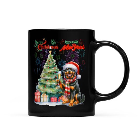 Merry Christmas and Happy New Year Santa Rottweiler Holiday Xmas Winter 2025 Mug Rottie Dog Lover Gifts Idea Coffee Tea Cup - 00024