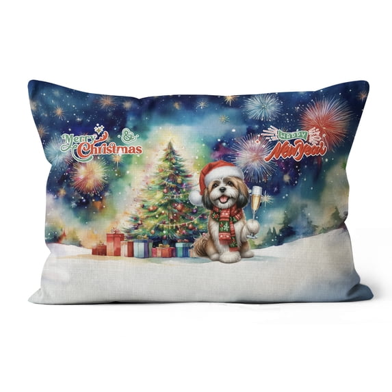 Merry Christmas and Happy New Year Santa Shih Tzu Holiday Xmas Winter 2025 Pillow Cushion Double Sided Lion Dog Lover Gifts Throw Pillow - 00024
