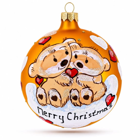 Merry from Two Bears in Love Glass Ball Ornament 4 Inches
