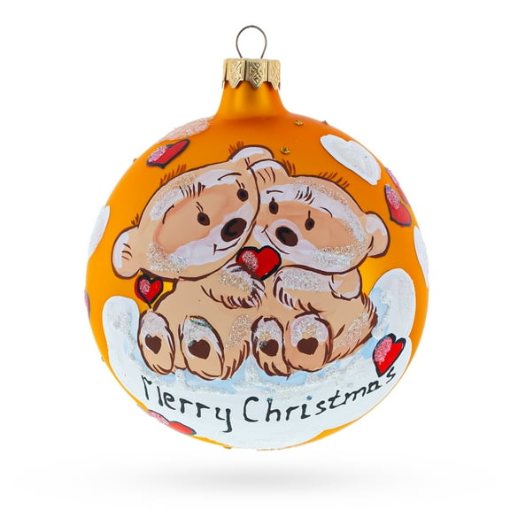 Merry Christmas from Two Bears in Love Glass Ball Christmas Ornament 4 Inches