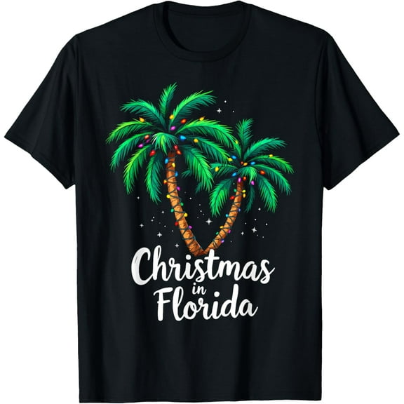 Merry Christmas in Florida Xmas Tree Palm Lights Party Tee T-Shirt