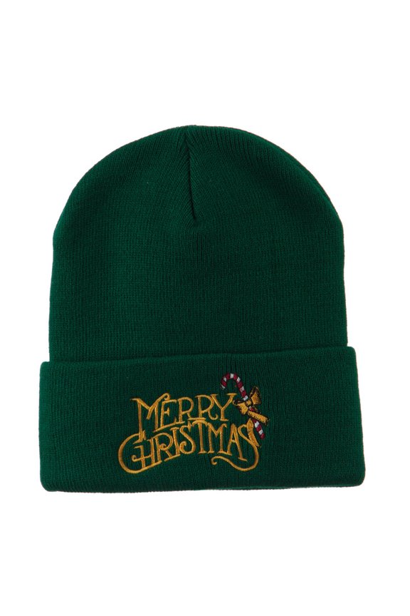 Merry Christmas with Candy Cane Embroidered Long Beanie - Green OSFM