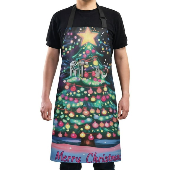 Merry Christmas with Christmas Tree Chef Kitchen Apron with Pockets for Women Waterproof Aprons for Cooking Baking