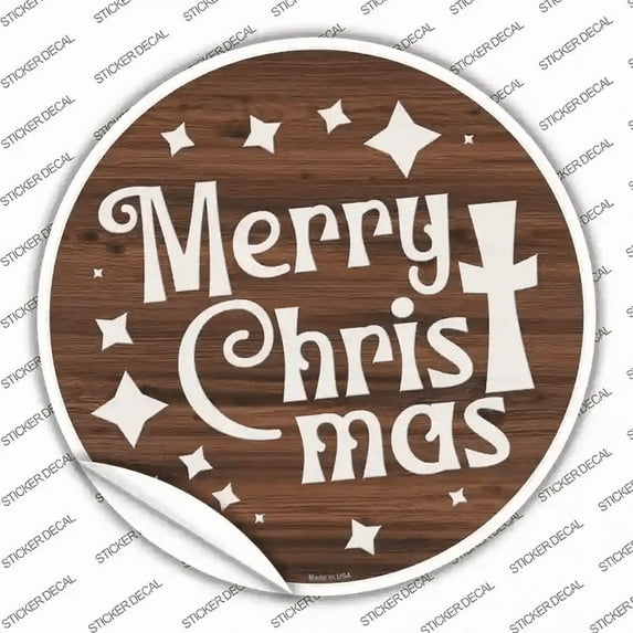 Merry Christmas with Cross Novelty Circle Sticker Decal Large