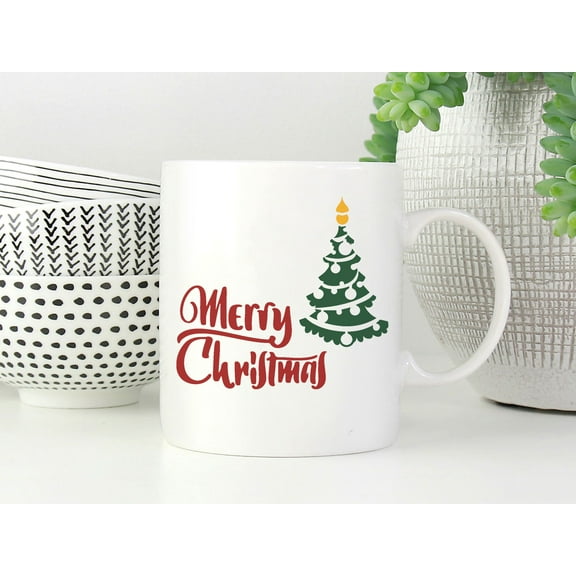 Merry Christmas with Tree Stencil - Art and Wall Stencil (6"x6")