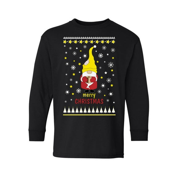 Merry Christmask Kids Long Sleeve Shirt Girls Boys Funny Santa T-Shirt Youth Holiday Gifts Merry Xmas Elf in Mask Santa Claus Christmas