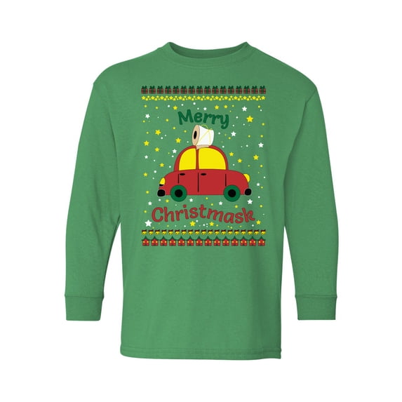 Merry Christmask Kids Long Sleeve Shirt Girls Boys Toilet Paper T-Shirt Youth Holiday Gifts Merry Xmas Car Santa's Helper Christmas Long Sleeve