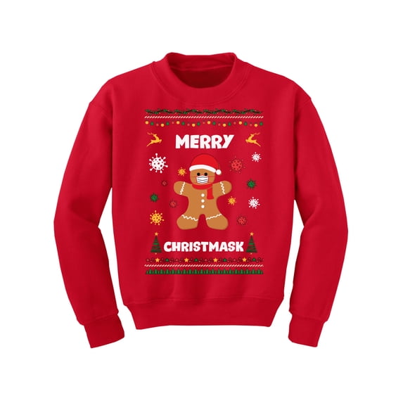 Merry Christmask Kids Sweater Girls Boys Funny Gingerbread Sweatshirt Youth Holiday Gifts Merry Xmas Gingerbread in Mask Santa Christmas Sweater