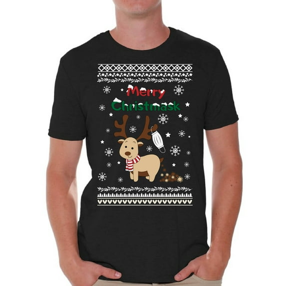 Merry Christmask Men T Shirts Happy Holidays Shirt for Men Funny Deer Top Xmas Gifts Xmas 2020 Outfit Cute Reindeer Shirt for Men Christmas Tee for Him Merry Christmas T-Shirt