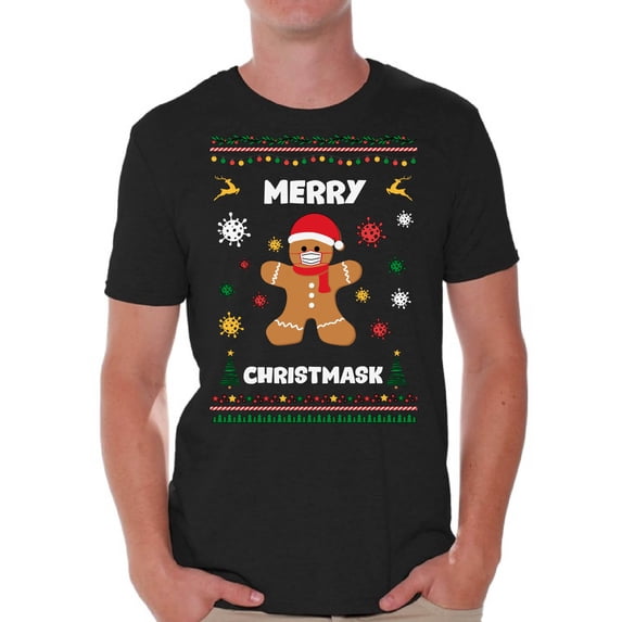 Merry Christmask Men T Shirts Happy Holidays Shirt for Men Funny Gingerbread Top Xmas Gifts Xmas 2020 Outfit Gingerbread Shirt for Men Christmas Tee for Him Merry Christmas T-Shirt