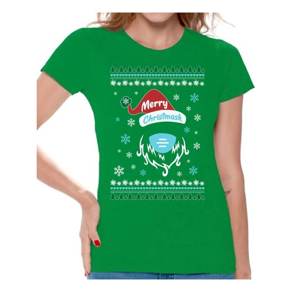 Merry Christmask T Shirts Happy Holidays T Shirt for Girlfriend Mom Wife Xmask Top Xmas Gifts Xmas 2020 Outfit Funny Santa Shirt for Women Christmas Tee for Her Merry Christmas T-Shirt