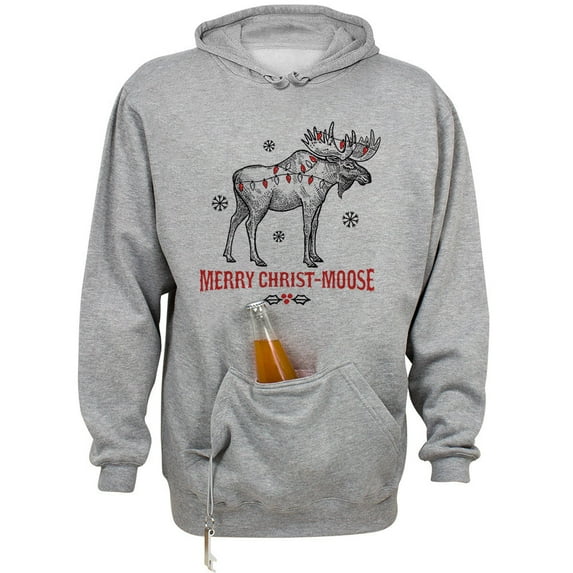 Merry Christmoose Beer Holder Tailgate Hoodie Sweatshirt Unisex Large Oxford