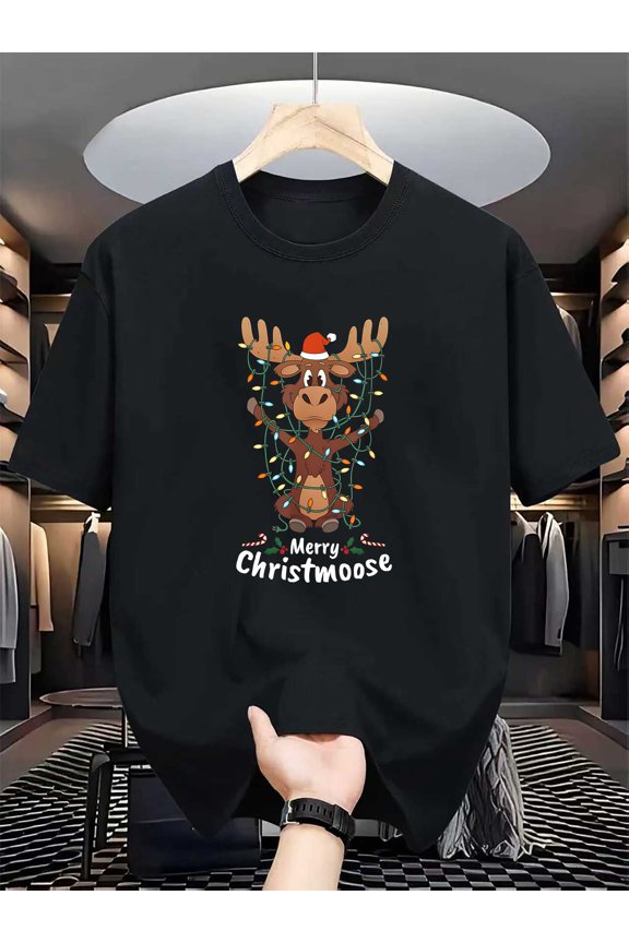 Merry Christmoose Christmas Moose Xmas Tree Lights Gift - 180g -100% Cotton -T-Shirt