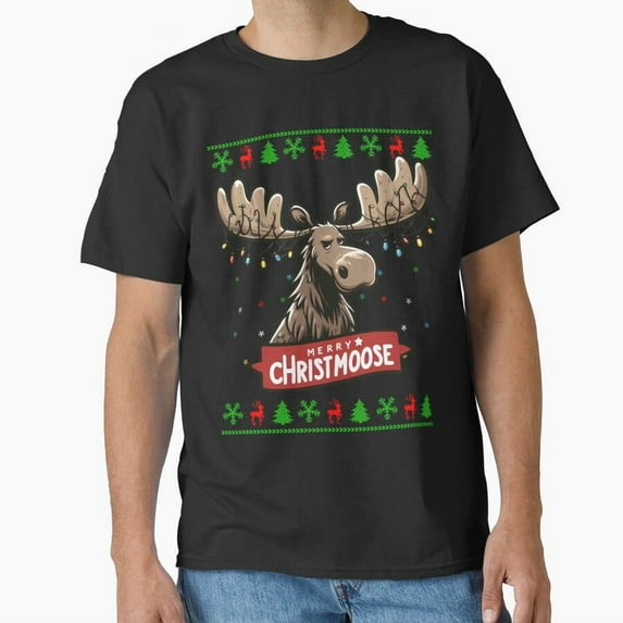 Merry Christmoose Funny Christmas Moose Lights St. Nick Happy Christmoose G17087 Unisex T-Shirt, Up to Size 5XL