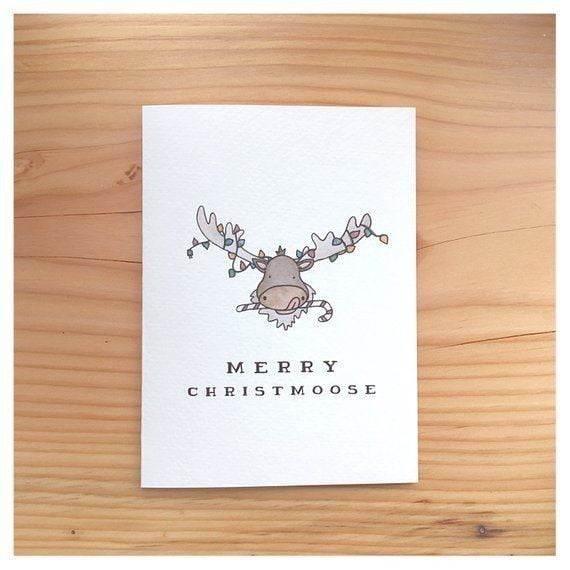 Merry Christmoose Holiday Card  Cute Moose Design with Christmas Lights  Blank Inside, Perfect for Christmas Greetings  Includes Envelope for Gifting