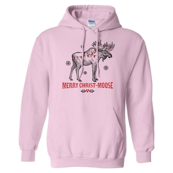Merry Christmoose Hoodie Sweatshirt Unisex 2X-Large Pink