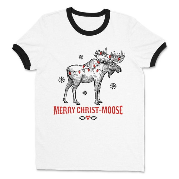 Merry Christmoose Ringer Tee Shirt Unisex Large White/Black
