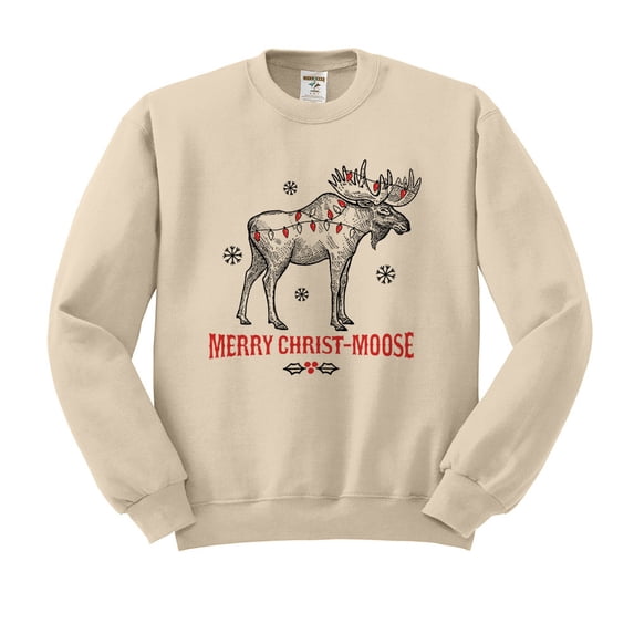 Merry Christmoose Sweatshirt Unisex Large Sand