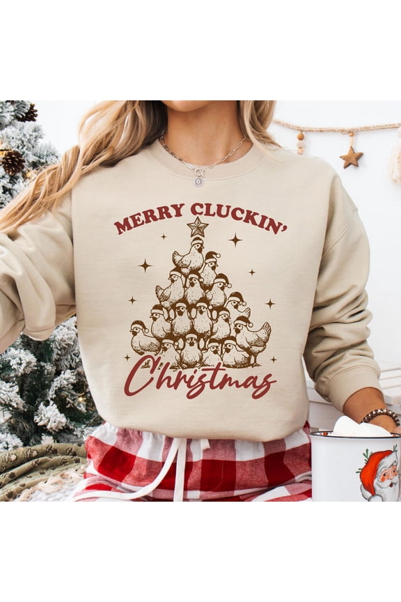 Merry Cluckin Sweatshirt, Farm Animal Sweater, Chickens Hoodie, Farm Sweater, Country All Size S-5Xl