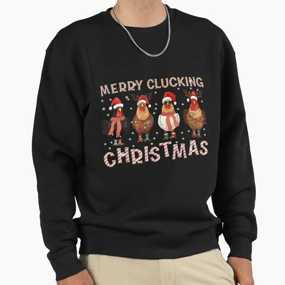 Merry Clucking Christmas Chicken Unisex Sweatshirt Funny Retro Vintage Holiday Graphic G3986, Up to Size 5XL