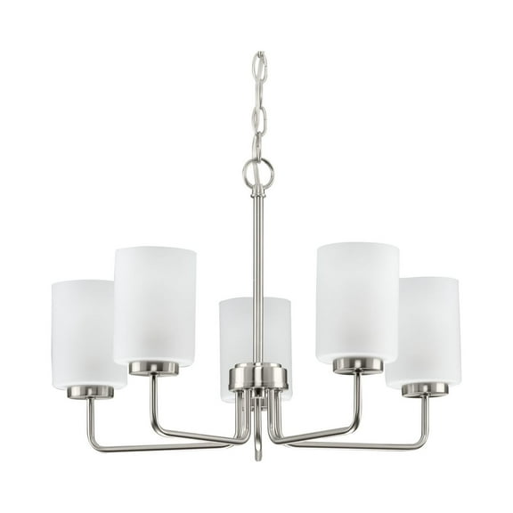 Merry Collection Five-Light Brushed Nickel and Etched Glass Transitional Style Chandelier Light