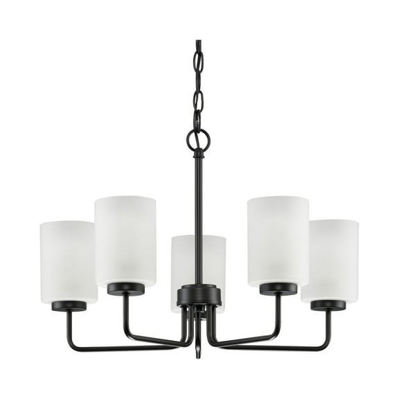 Merry Collection Five-Light Matte Black and Etched Glass Transitional Style Chandelier Light