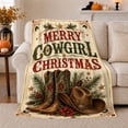 thumbnail image 1 of Merry Cowgirl Christmas Vintage Western Holiday Evergreen Cowboy, Festive Holiday Scene, Warm Flannel Blanket for Living Room and Reading Nook, Art Lovers Christmas Gift, Festive Home Decor, 1 of 9