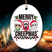 Merry Creepmas Horror Villain Theme Christmas Ornament, Creepy and Spooky Holiday Decor for Xmas Tree