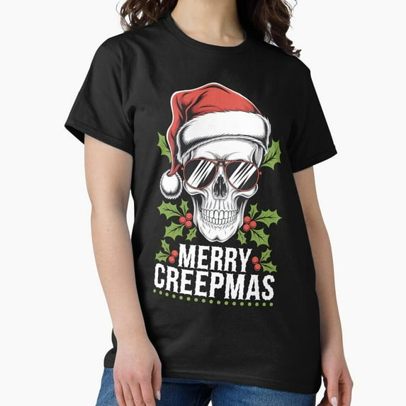 Merry Creepmas, Skeleton Head in Sunglasses Funny Horror Christmas Holiday - Limited Edition G28521 Unisex T-Shirt, Up to Size 5XL
