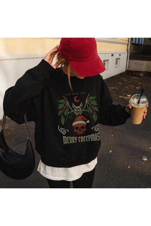 Merry Creepmas Sweatshirt, Gothic Skeleton Santa, Dark Xmas Sweater