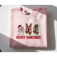 thumbnail image 1 of Merry Dancemas Embroidered Sweatshirt – Pink Christmas Ballet Sweater with Santa Reindeer Elf Shoes, Dance Teacher Holiday Gift, 1 of 4