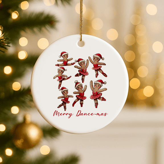 Merry Dancemas Gingerbread Dancer Ballet Christmas Ballerina 2D FLAT CIRCLE Ceramic Ornament