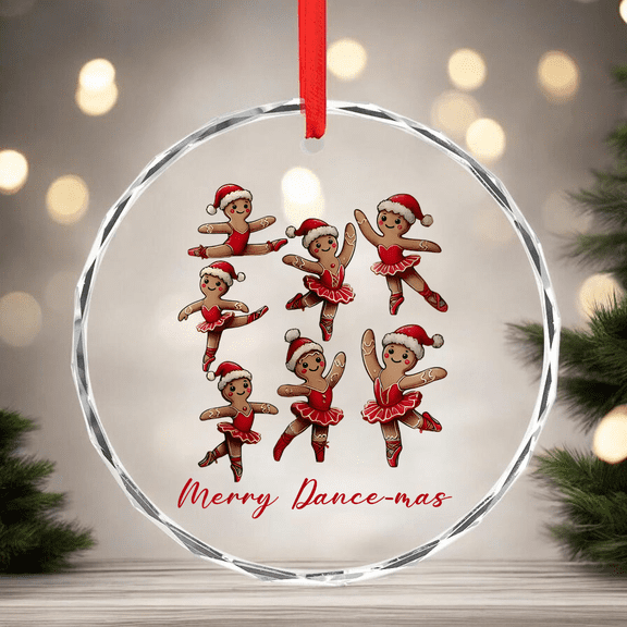 Merry Dancemas Gingerbread Dancer Ballet Christmas Ballerina CIRCLE Glass Ornament