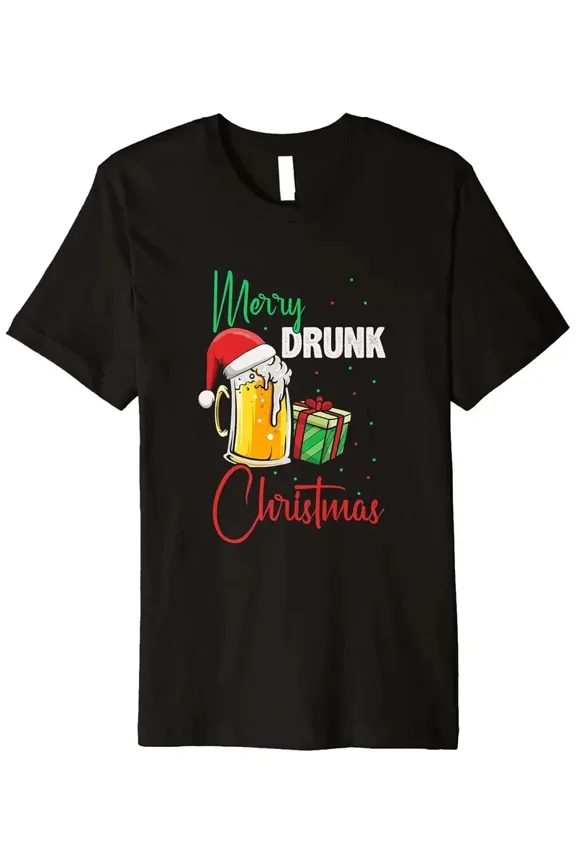 Merry Drunk Christmas Funny Holiday Casual Summer Unisex T-Shirt up to size 5XL