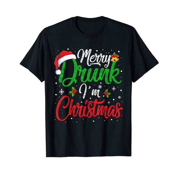 Merry Drunk I'm Christmas Funny Santa Joke Xmas Drinking T-Shirt