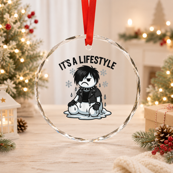 Merry Emo Christmas Goth Lover Sad Snowman It Classic Theme Everyday Message Glass Ornament