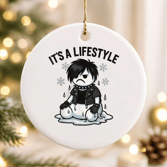 Merry Emo Christmas Goth Lover Sad Snowman It's a Lifestyle Tree Ornament, Holiday Keepsake Gift, Ceramic Ornament
