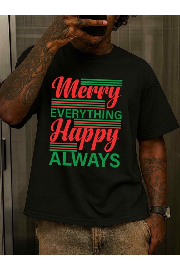 Merry Everything Always t-shirts t-shirt men limited edition graphic graphic tees black Fashionable summer T-shirt, machine washable, fun and playful, cool T-s