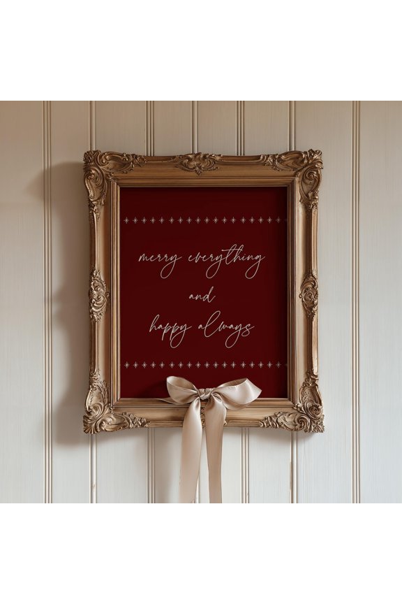 Merry Everything Dark Red Portrait Decor Unframed Paper Print