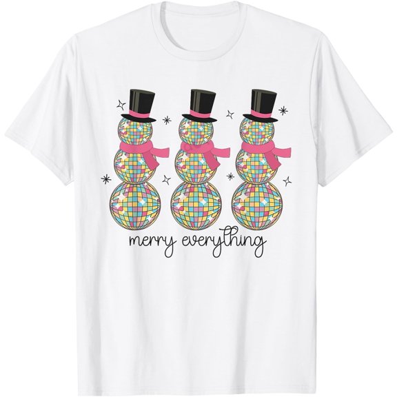 Merry Everything Disco Ball Snowman Christmas Party Xmas T-Shirt