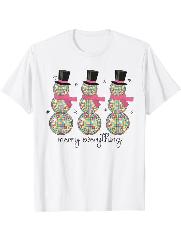 Merry Everything Disco Ball Snowman Christmas Party Xmas T-Shirt