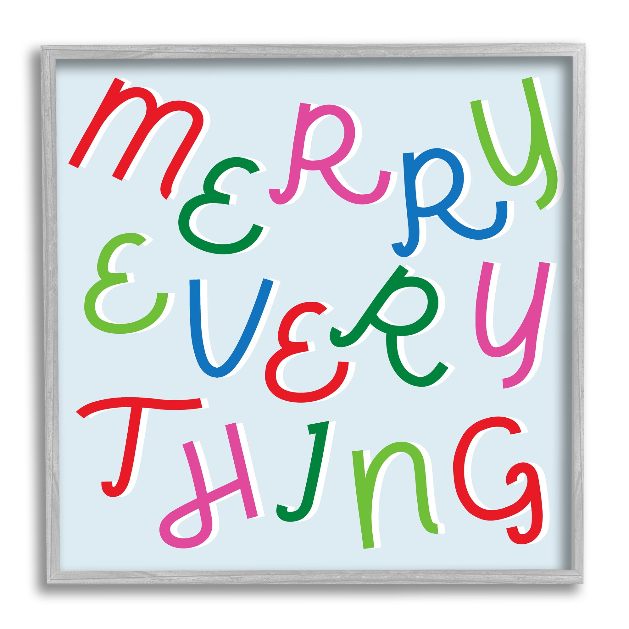 Merry Everything Fun Whimsical Typography Bold Christmas Inspirational Framed Art Print Wall Art, 17x17