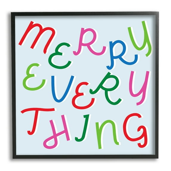 Merry Everything Fun Whimsical Typography Bold Christmas Inspirational Framed Art Print Wall Art, 17x17